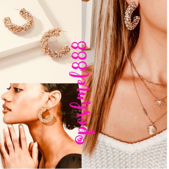 Stella & DotChain Rhinestone Crystal Jewel Chunky Hoop Earrings